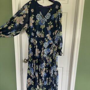 Lauren Conrad- Navy Floral Wrap Maxi Dress